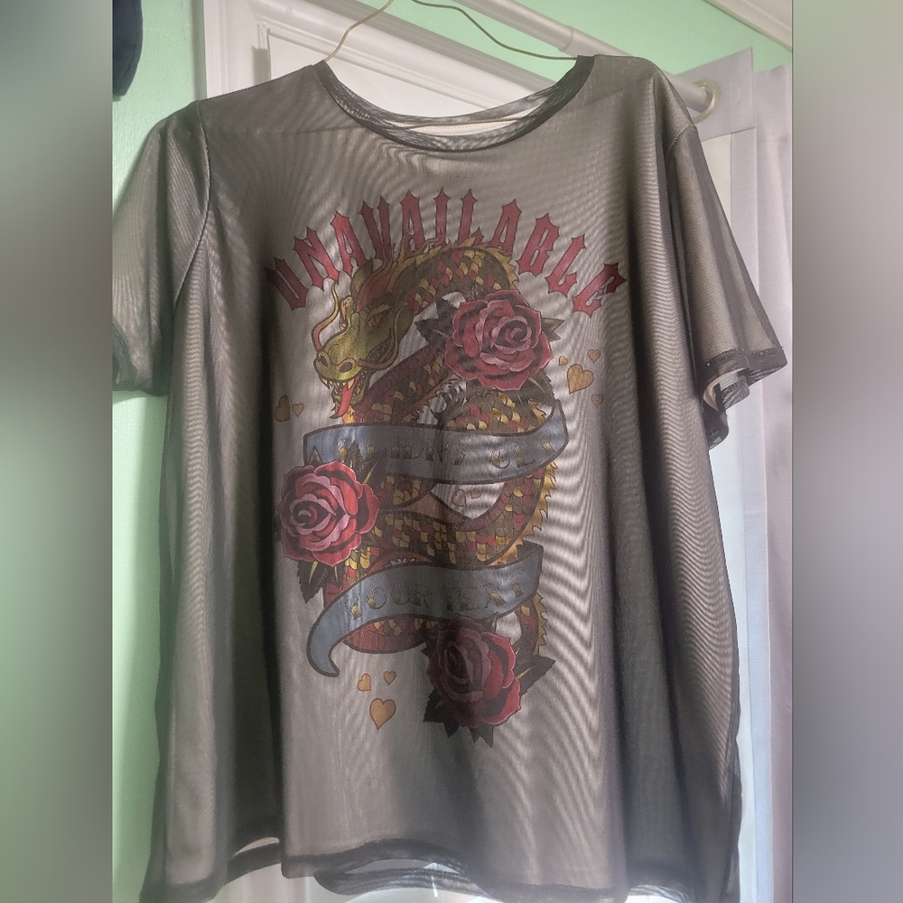 White Dragon Graphic Tee with Sheer Top
